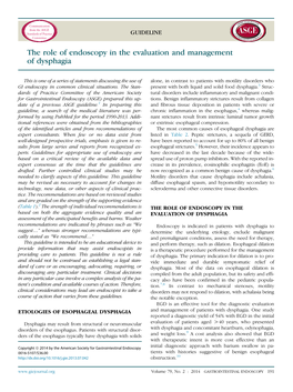 The Role of Endoscopy in the Evaluation and Management Of&Nbsp