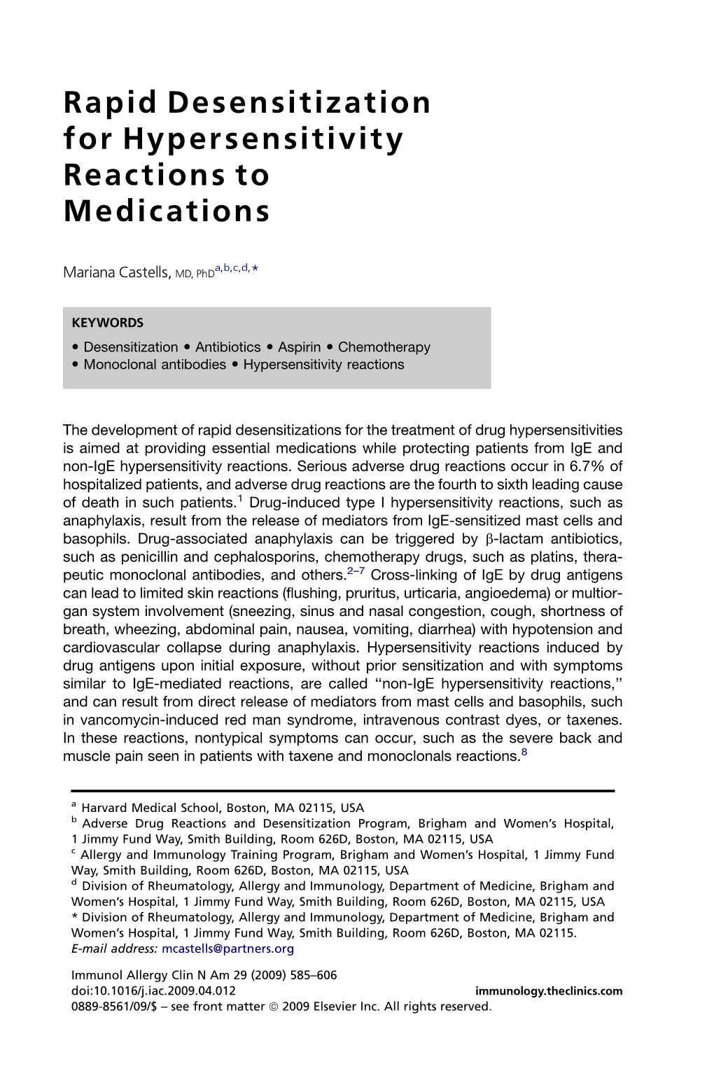 Rapid Desensitization for Hypersensitivity Reactions to Medications