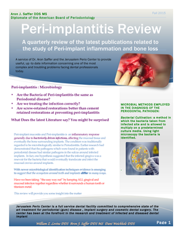 Peri-Implantitis Review a Quarterly Review of the Latest Publications Related to the Study of Peri-Implant Inflammation and Bone Loss
