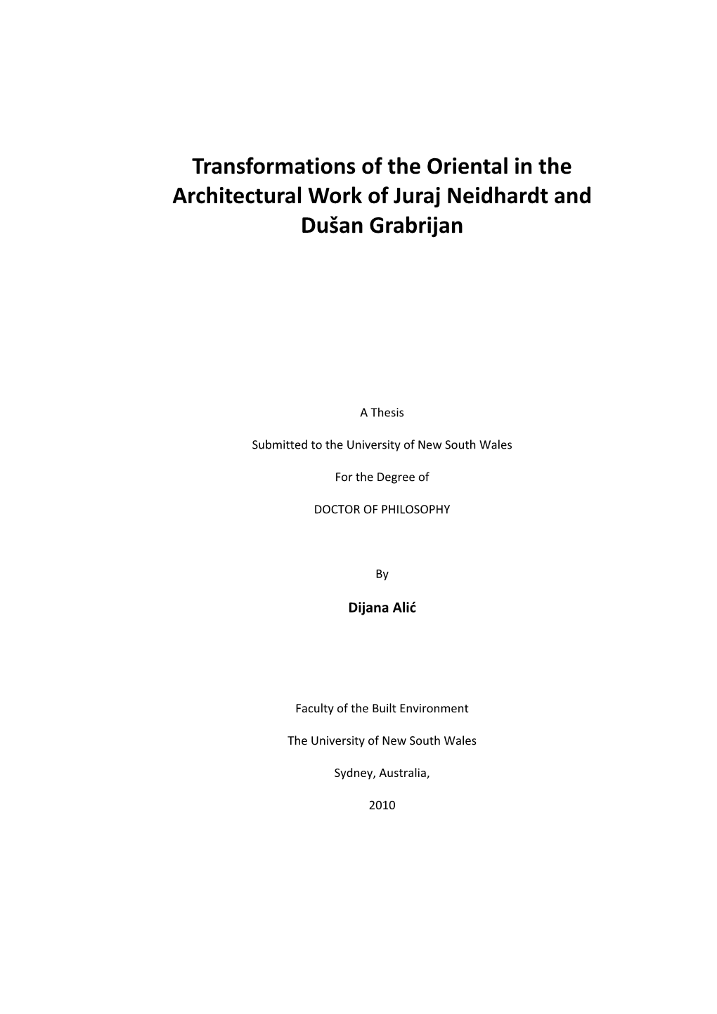 Transformations of the Oriental in the Architectural Work of Juraj