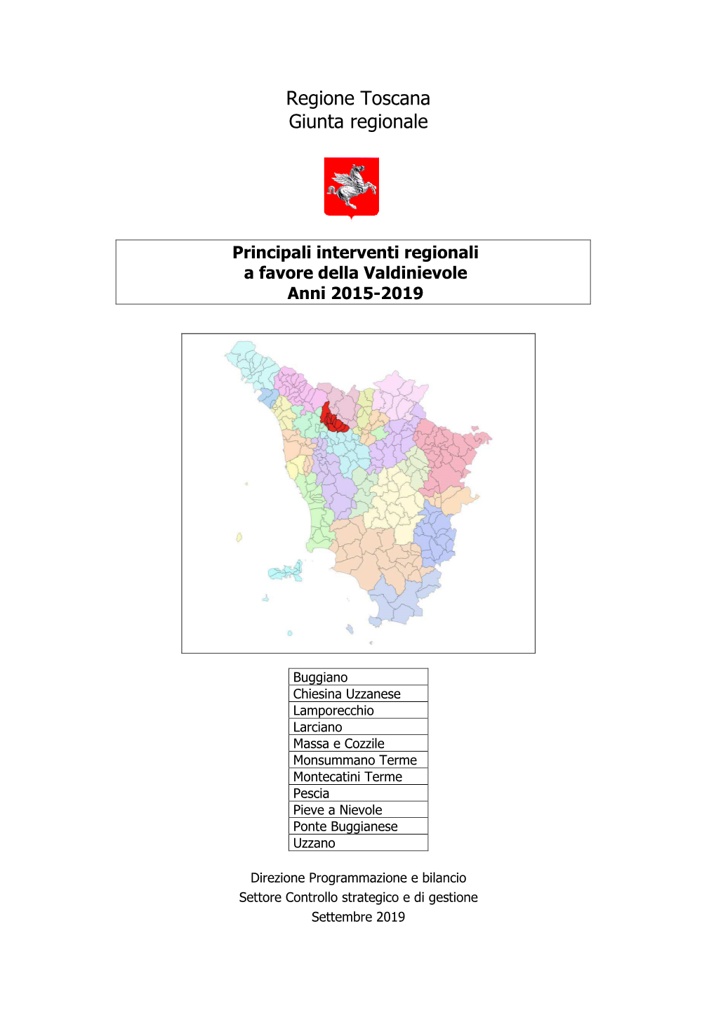 Principali Interventi Regionali a Favore Della Valdinievole Anni 2015-2019