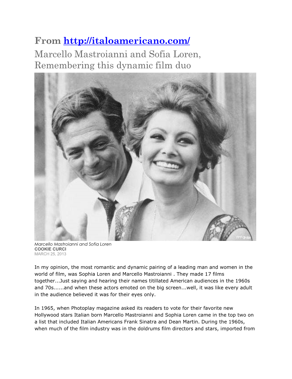 From Marcello Mastroianni and Sofia Loren, Remembering This Dynamic Film Duo