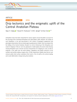 Drip Tectonics and the Enigmatic Uplift of the Central Anatolian Plateau