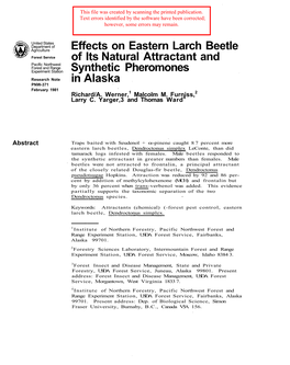 Effects on Eastern Larch Beetle of Its Natural Attractant and Synthetic Pheromones in Alaska
