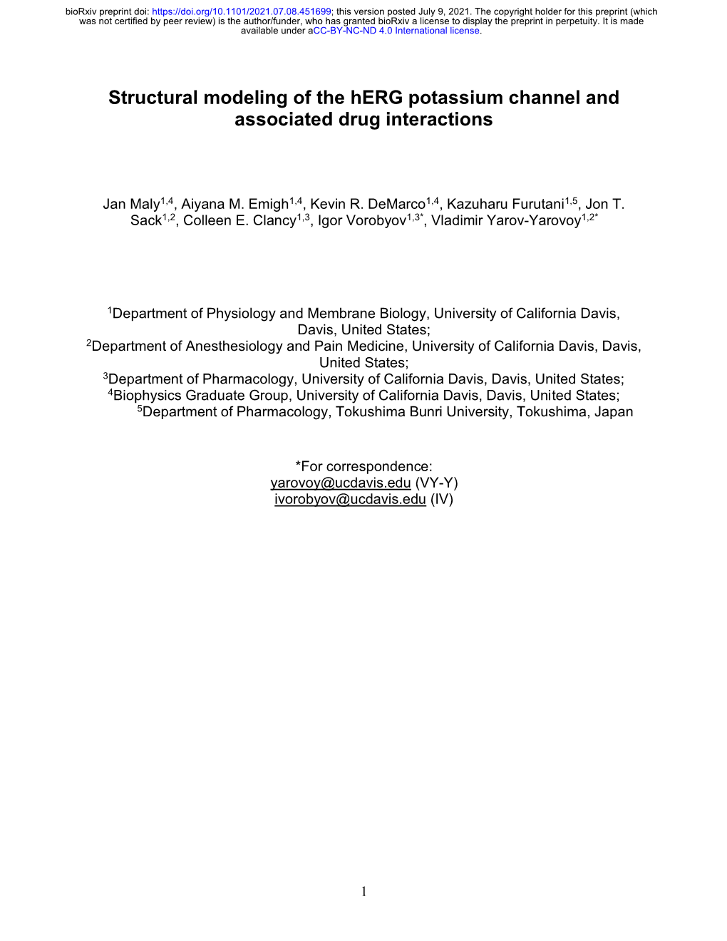 Structural Modeling of the Herg Potassium Channel and Associated Drug Interactions