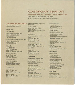 CONTEMPORARY INDIAN ART an EXHIBITION of the FESTIVAL of INDIA, 1982 the ROYAL ACADEMY of ART Burlington House, Piccadilly, London W1 VODS