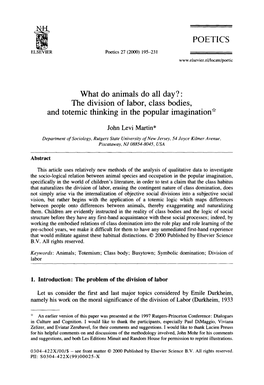What Do Animals Do All Day?" the Division of Labor, Class Bodies, and Totemic Thinking in the Popular Imagination *