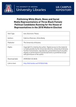 News and Social Media Representations of Three Black Female Political Candidates Running for the House of Representatives in the 2018 Midterm Election