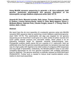 Using Minion Nanopore Sequencing to Generate a De Novo Eukaryotic Draft Genome