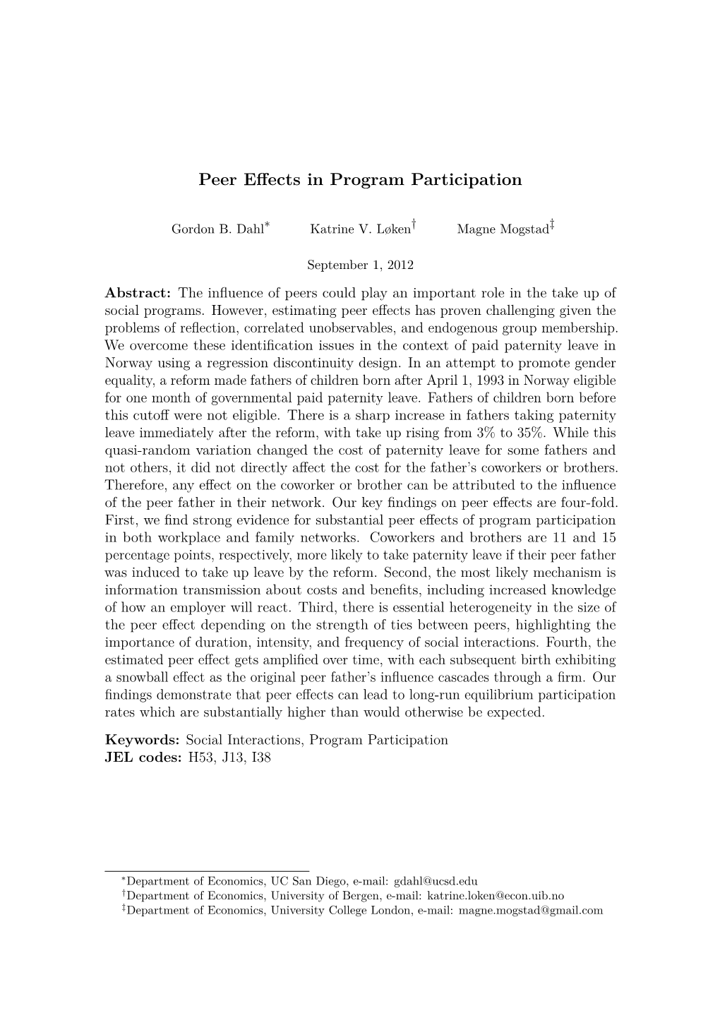 Peer Effects in Program Participation