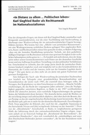 In Distanz Zu Allem ... Politischen Leben«' Karl Siegfried Bader Als Rechtsanwalt Im Nationalsozialismus