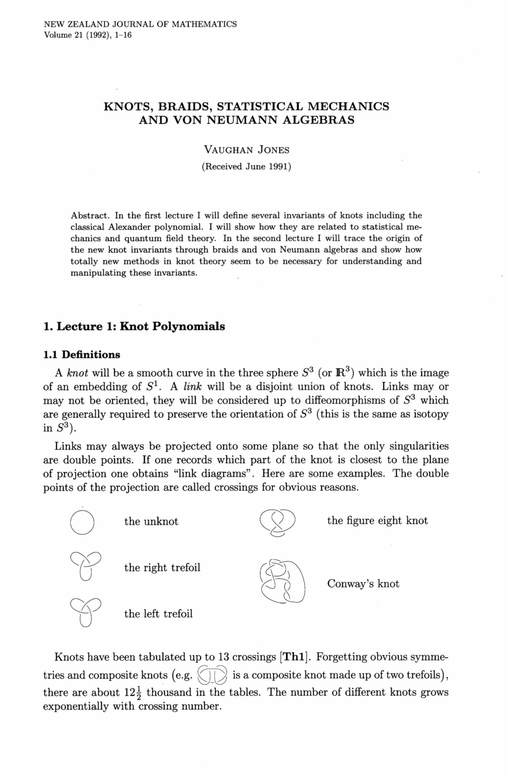 1. Lecture 1: Knot Polynomials