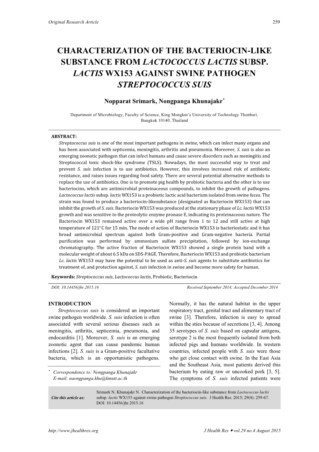 Characterization of the Bacteriocin-Like Substance from Lactococcus Lactis Subsp