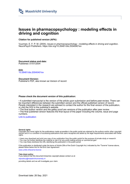 Modeling Effects in Driving and Cognition