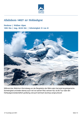 Allalinhorn (4027 M) Hohlaubgrat