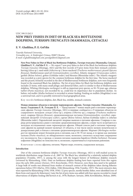 New Prey Fishes in Diet of Black Sea Bottlenose Dolphins, Tursiops Truncatus (Mammalia, Cetacea)