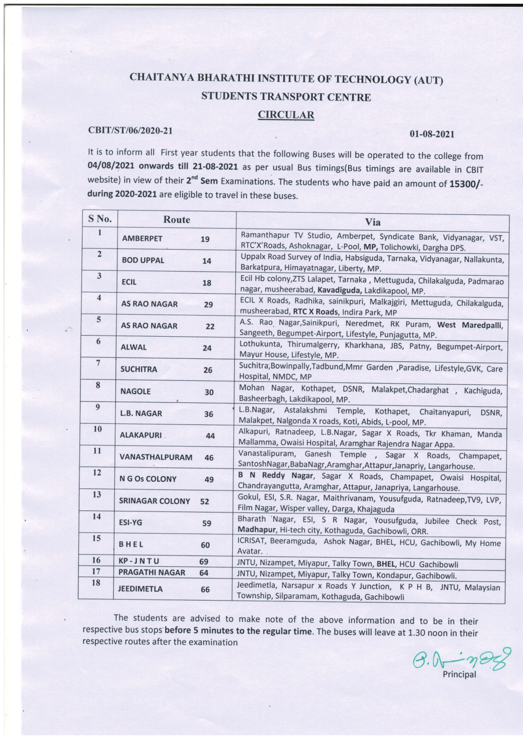 Circular Reg. Student Transport