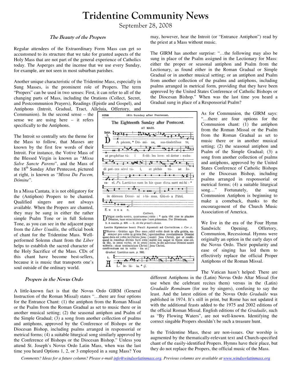 Tridentine Community News September 28, 2008