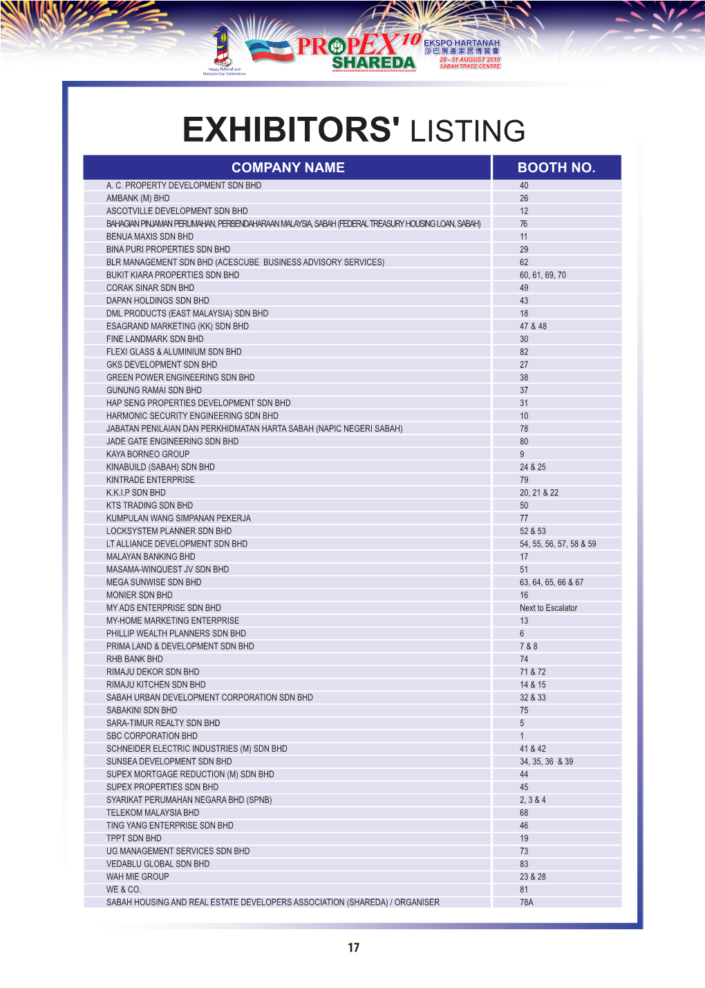 Exhibitors' Listing Company Name Booth No