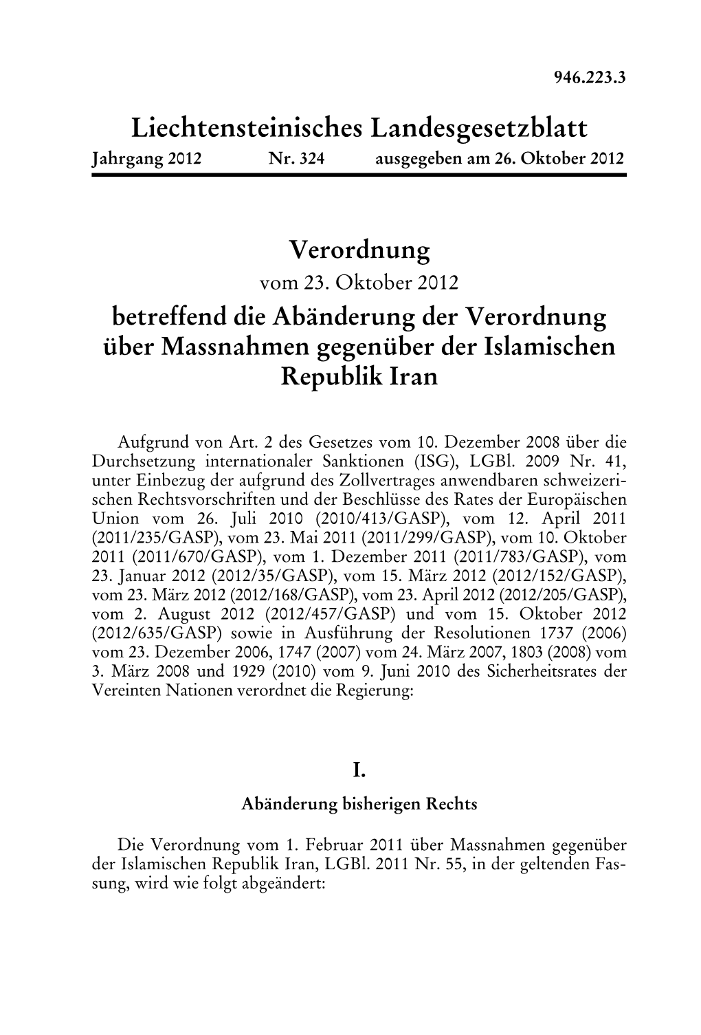 Liechtensteinisches Landesgesetzblatt Jahrgang 2012 Nr