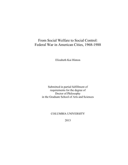 From Social Welfare to Social Control: Federal War in American Cities, 1968-1988