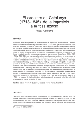 El Cadastre De Catalunya (1713-1845): De La Imposició a La Fossilització Agustí Alcoberro
