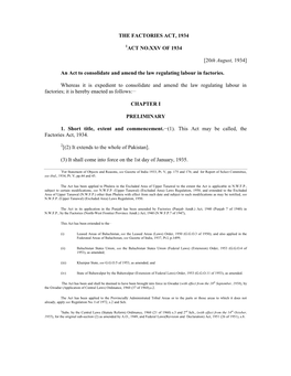 The Factories Act, 1934 1Act No.Xxv of 1934