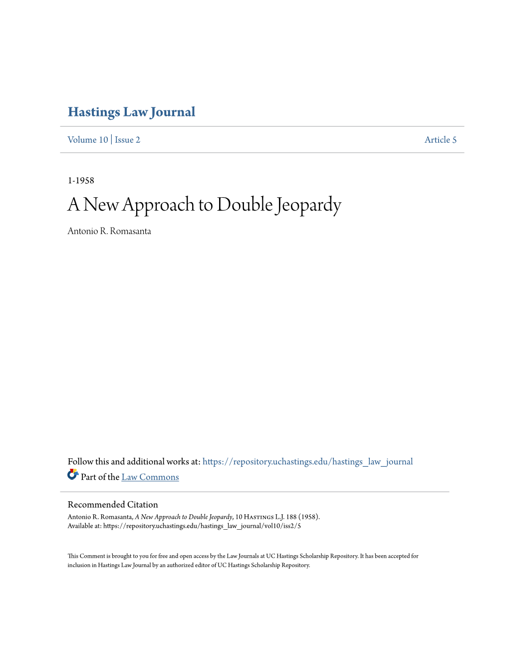 A New Approach to Double Jeopardy Antonio R