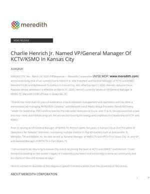 Charlie Henrich Jr. Named VP/General Manager of KCTV/KSMO in Kansas City
