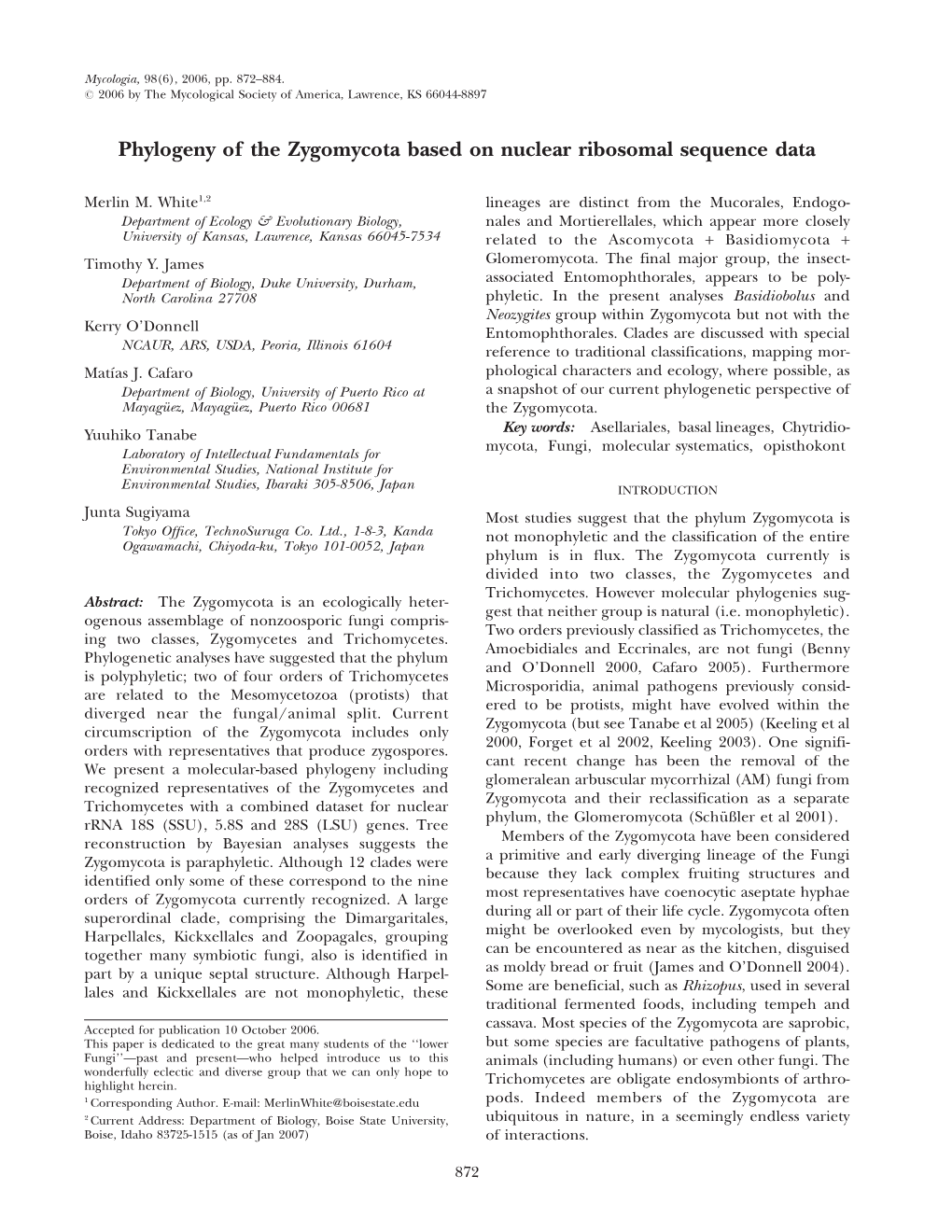 Phylogeny of the Zygomycota Based on Nuclear Ribosomal Sequence Data