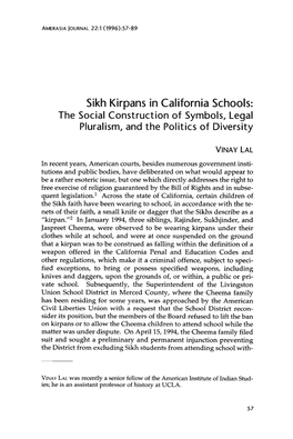 Sikh Kirpans in California Schools: the Social Construction of Symbols, Legal Pluralism, and the Politics of Diversity