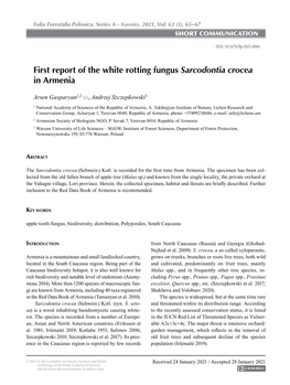 First Report of the White Rotting Fungus Sarcodontia Crocea in Armenia