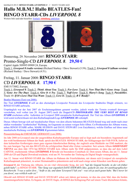RINGO STARR-Cds LIVERPOOL 8 Weitere Info Und/Oder Bestellen: Einfach Abbildung Anklicken
