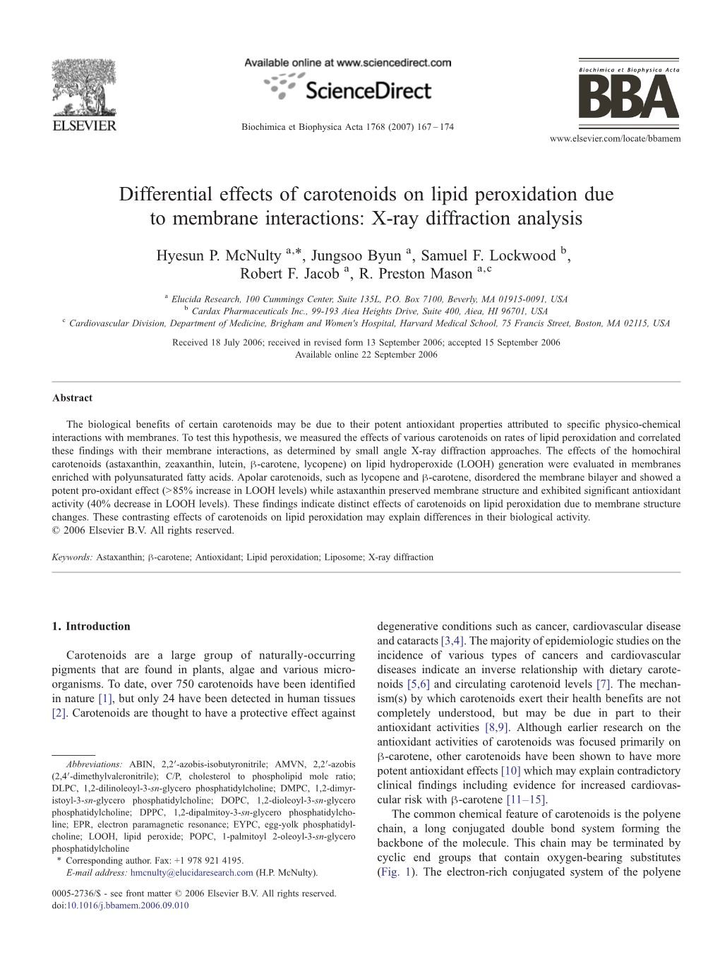 Oxidation of Cell Membranes