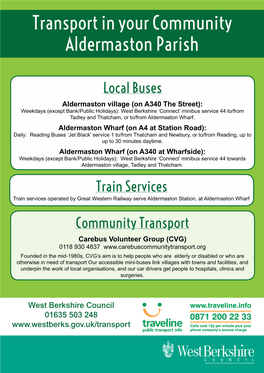 Transport in Your Community Aldermaston Parish