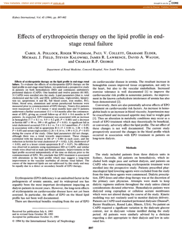 Effects of Erythropoietin Therapy on the Lipid Profile in End-Stage Renal Failure