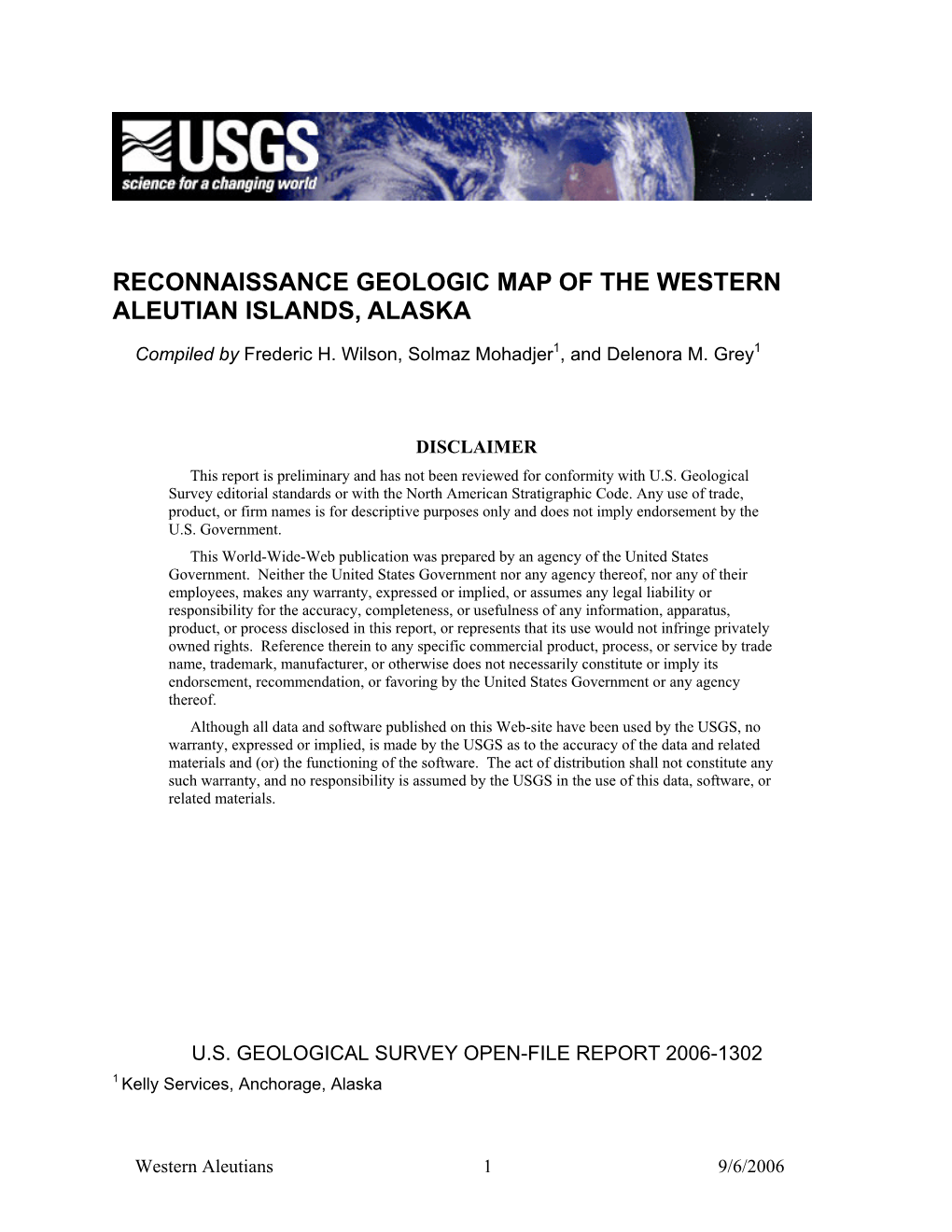 Reconnaissance Geologic Map of the Western Aleutian Islands, Alaska