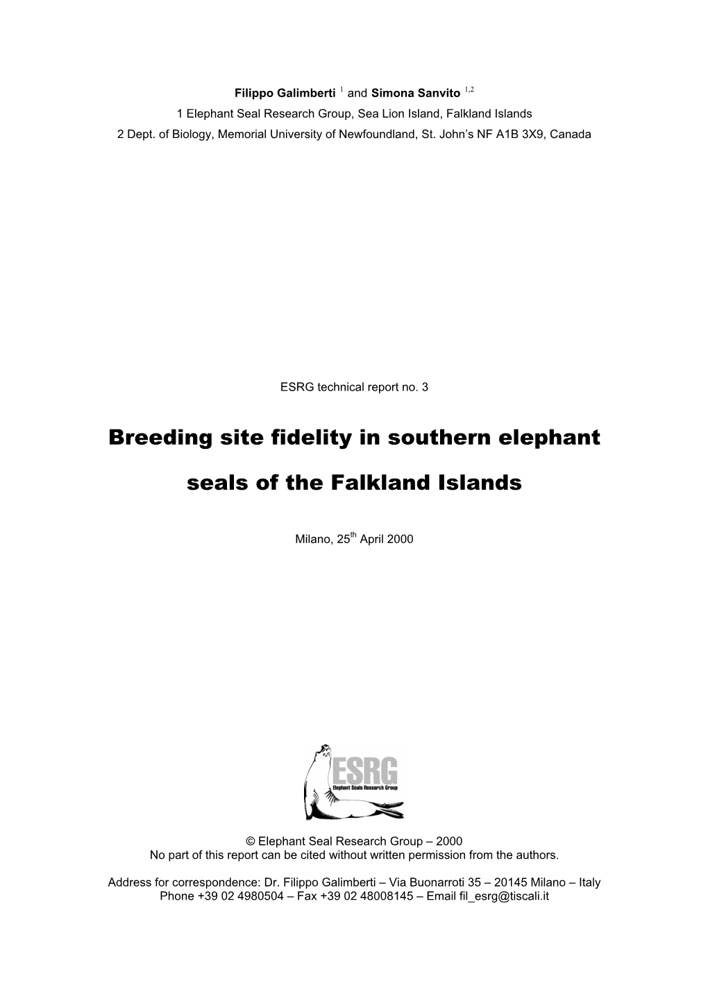 Breeding Site Fidelity in Southern Elephant Seals of the Falkland Islands