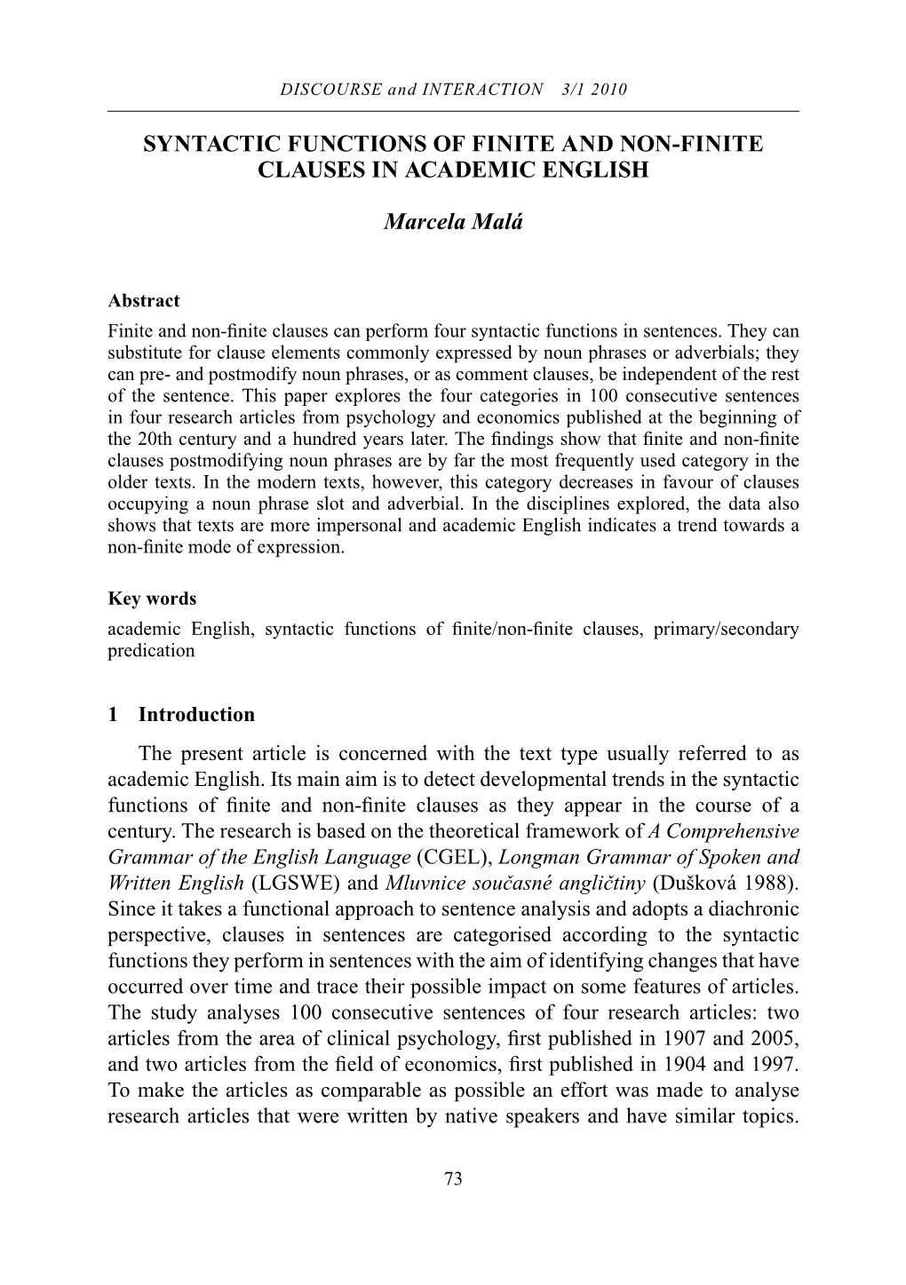 Syntactic Functions of Finite and Non-Finite Clauses in Academic English