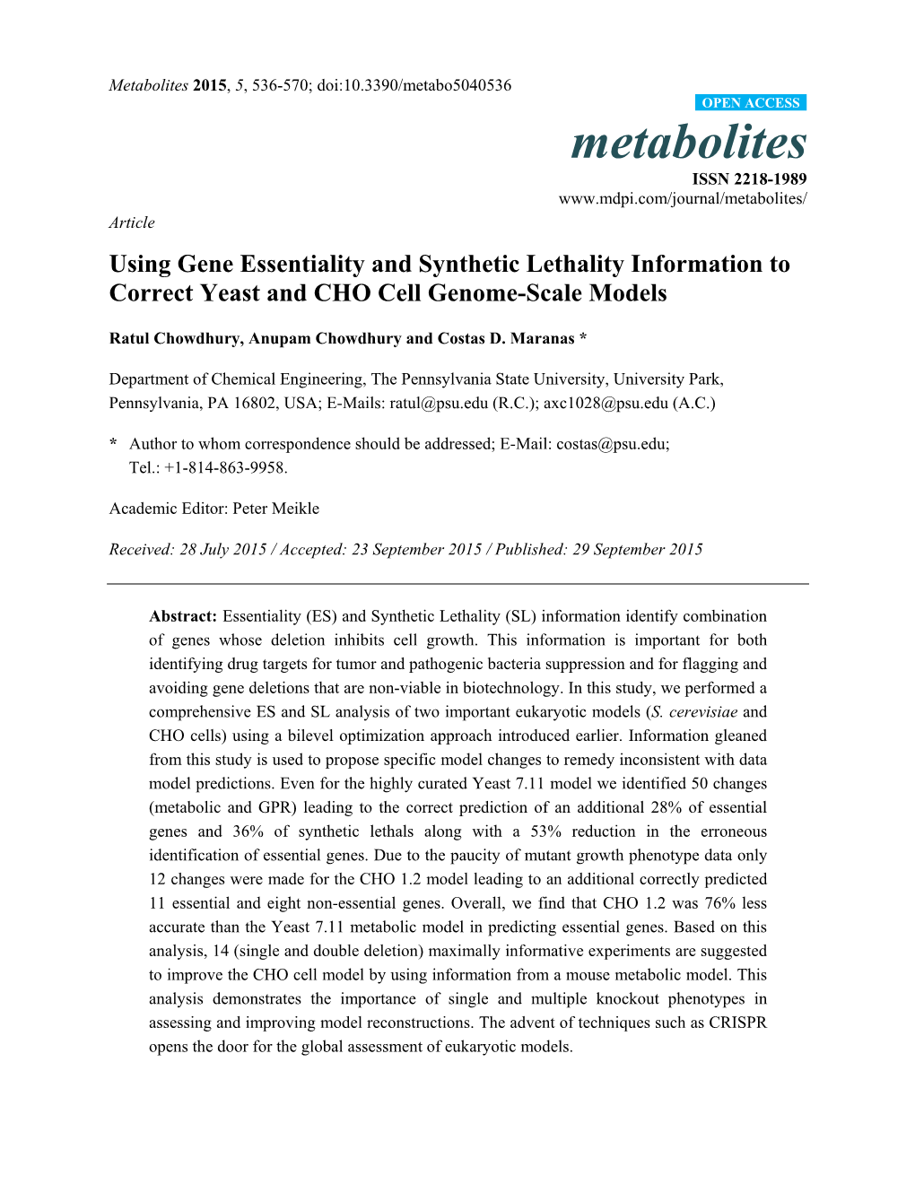 Using Gene Essentiality and Synthetic Lethality Information to Correct Yeast and CHO Cell Genome-Scale Models