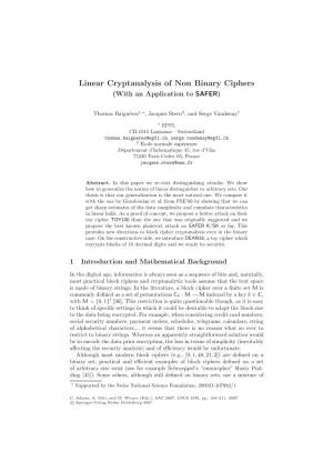 Linear Cryptanalysis of Non Binary Ciphers (With an Application to SAFER)