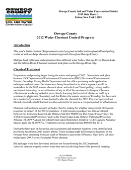 Oswego County 2012 Water Chestnut Control Program