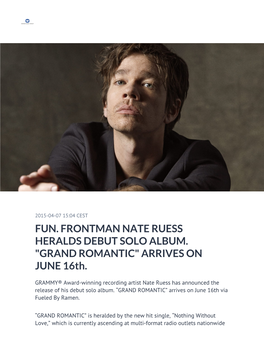 Fun. Frontman Nate Ruess Heralds Debut Solo Album