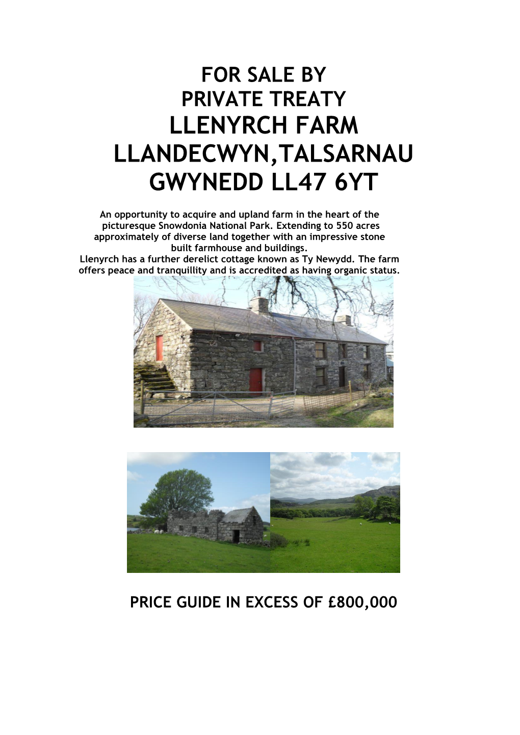 For Sale by Private Treaty Llenyrch Farm Llandecwyn,Talsarnau Gwynedd Ll47 6Yt