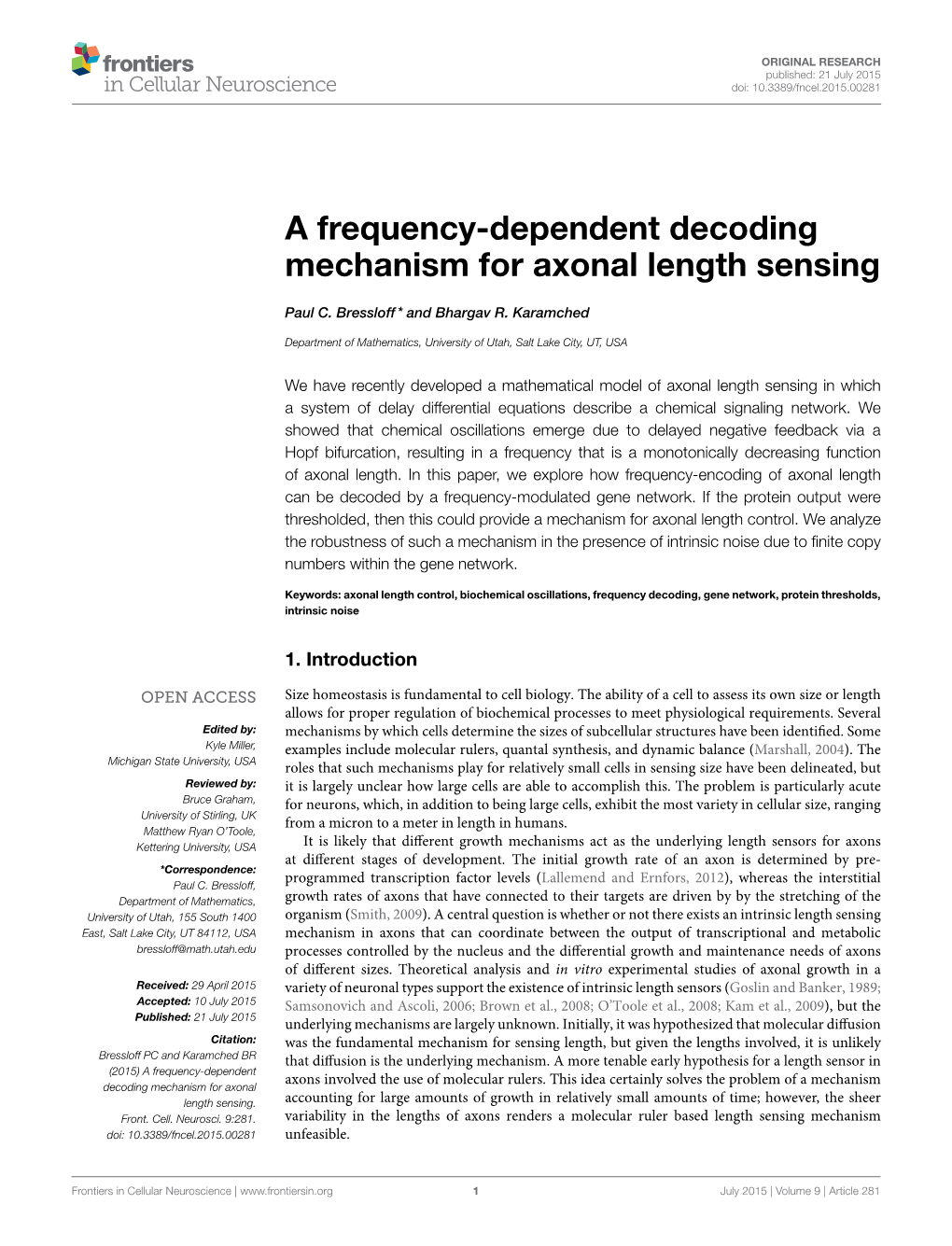 A Frequency-Dependent Decoding Mechanism for Axonal Length Sensing