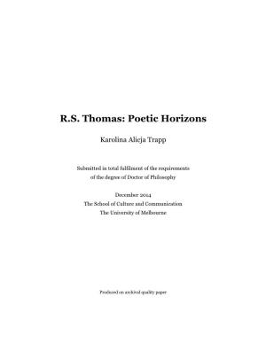 R.S. Thomas: Poetic Horizons