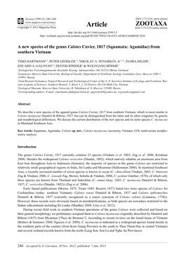 A New Species of the Genus Calotes Cuvier, 1817 (Squamata: Agamidae) from Southern Vietnam