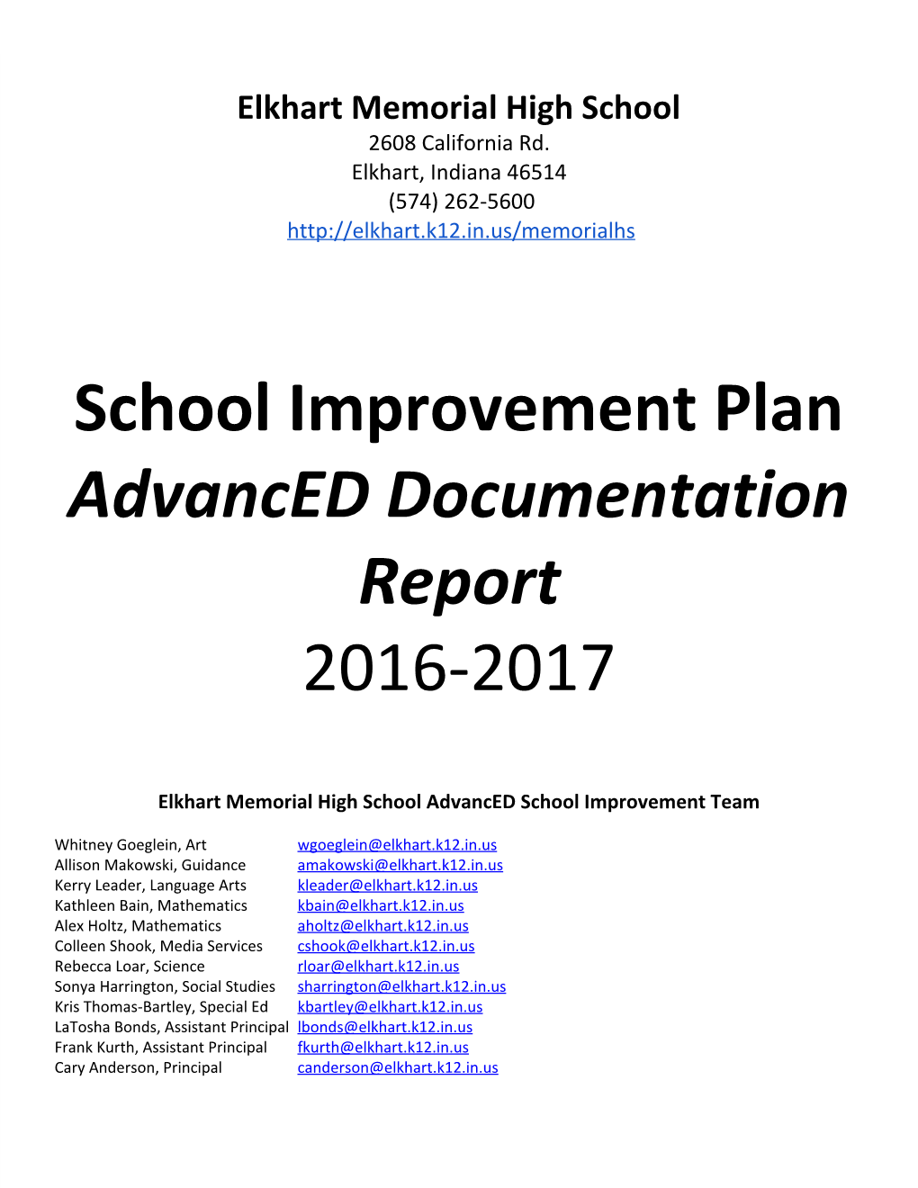 School Improvement Plan Advanced Documentation Report 2016-2017