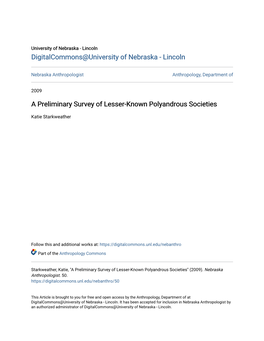 A Preliminary Survey of Lesser-Known Polyandrous Societies
