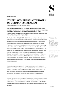 Städel Acquires Masterwork of German Surrealism Richard Oelze, Archaic Fragment (1935)